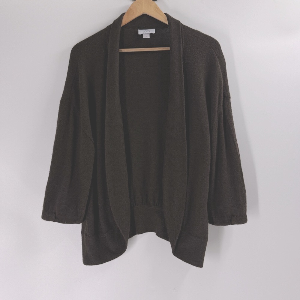 Ann Taylor Loft rabbit hair blend brown cacoon cardigan shawl collar sweater